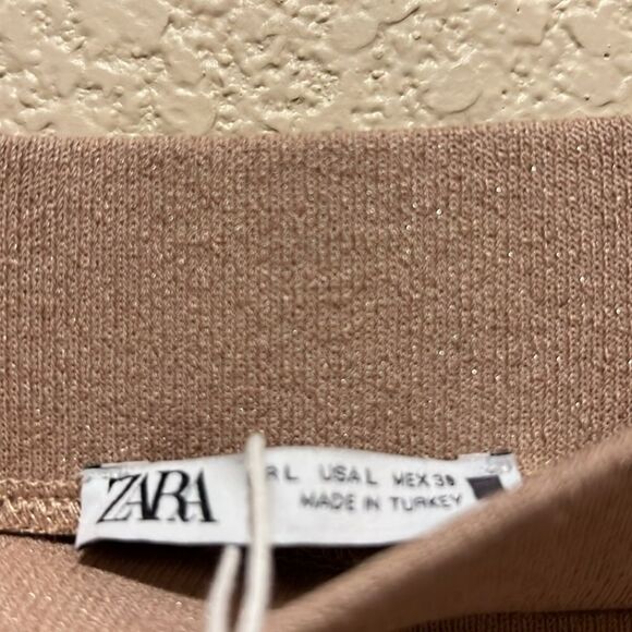 NWT Zara Long Knit Glitter Wide Leg Tan Lounge Pants Large - Picture 6 of 8